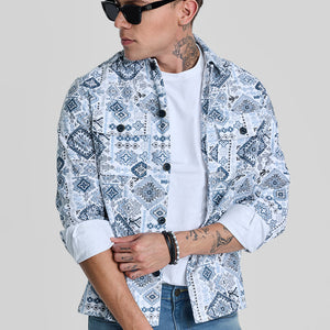 Light Blue Geometric Corduroy Jacket