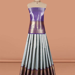 Blue floral jaal jacquard art-silk half saree, contrast traditional zari border,zari design blouse & intricate dhavani