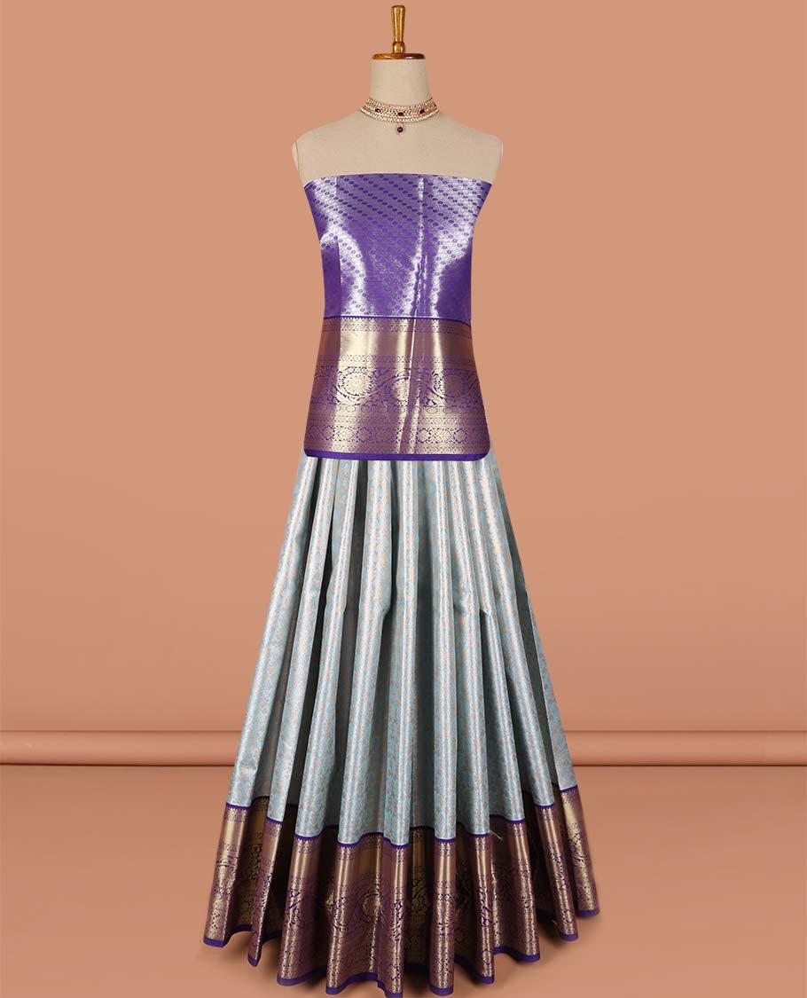 Blue floral jaal jacquard art-silk half saree, contrast traditional zari border,zari design blouse & intricate dhavani