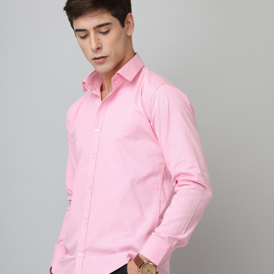 Frankshirt Light Pink Solid Tailored Fit Cotton Casual Shirt for Man