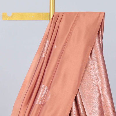 Borderless orange butter silk saree with zari buttas, contrast pallu of intricate designs in zari