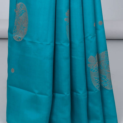 Borderless orange butter silk saree with zari buttas, contrast pallu of intricate designs in zari