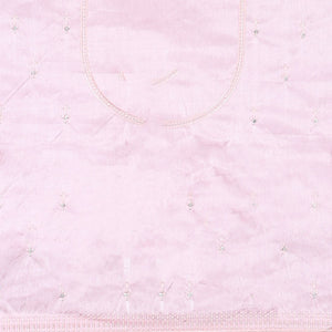 Pink embroidered half-saree, embroidered patch border, embroidered blouse & contrast scallop embroidered dhavani