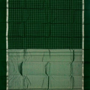 Dark Green Silk Saree With Zari Checks & Border