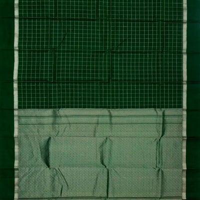 Dark Green Silk Saree With Zari Checks & Border