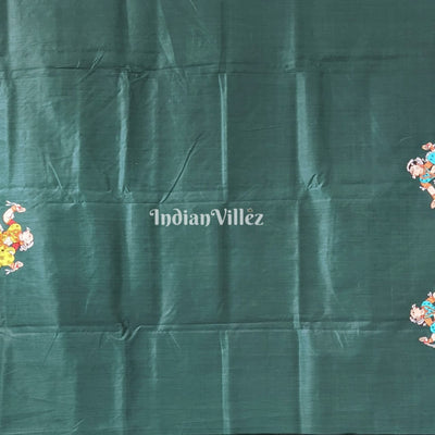 Bottle Green Boita Krishna Leela Hand-Painted Pattachitra Saree