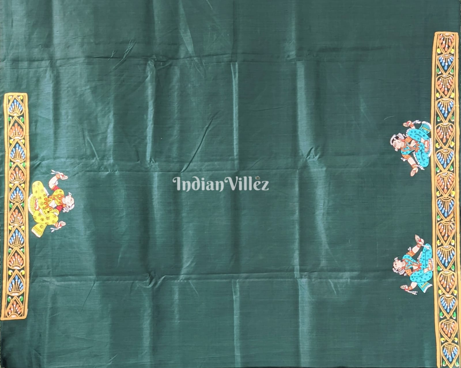 Bottle Green Boita Krishna Leela Hand-Painted Pattachitra Saree