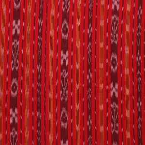 Red ikkat cotton material chudidhar set, ikkat printed top, contrast ikkat motif printed bottom & dupatta