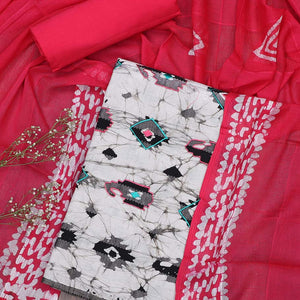 Multi-color Jaipur cotton material chudidhar set, batik-print top, contrast plain bottom & batik-printed dupatta