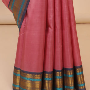 Pink Kanchipuram silksaree,contrast intricate pallu & korvai border of vanki manga,muthu,kathir,mayil,lavangam,kuyil kan