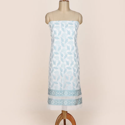 Cream chudidhar material set, floral & leaf motifs printed top, plain bottom & intricately designed dupatta