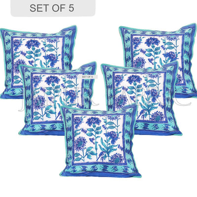 Blue and White Block printed Cotton Cushion Cover
