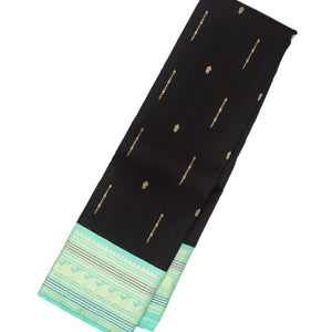Black Handloom Kanchipuram Korvai Silk Saree With Buttas