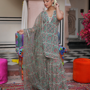 Mint Breeze Printed Georgette Sharara Set