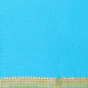 Blue chudidhar material set, traditional border top, contrast solid bottom & zari strip border dupatta