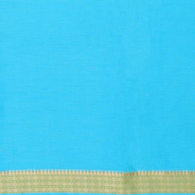 Blue chudidhar material set, traditional border top, contrast solid bottom & zari strip border dupatta