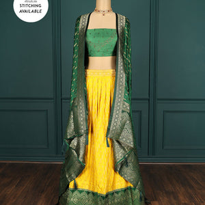 Yellow buttas art-silk half-saree, contrast traditional stonework border,buttas & stonework blouse & intricate dupatta