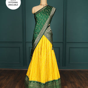 Yellow buttas art-silk half-saree, contrast traditional stonework border,buttas & stonework blouse & intricate dupatta