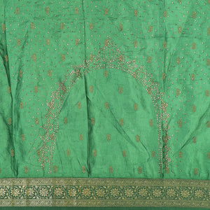 Yellow buttas art-silk half-saree, contrast traditional stonework border,buttas & stonework blouse & intricate dupatta