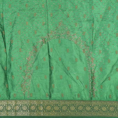 Yellow buttas art-silk half-saree, contrast traditional stonework border,buttas & stonework blouse & intricate dupatta