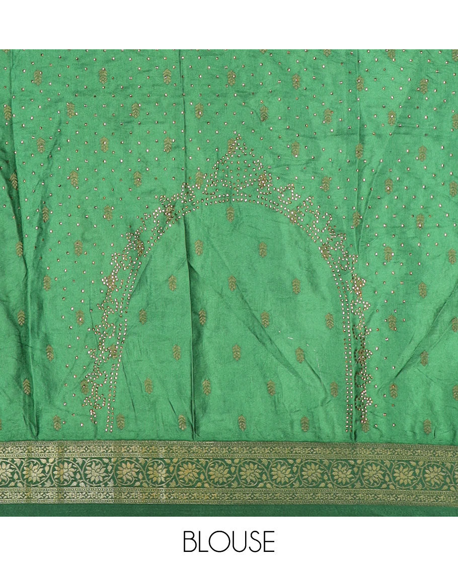 Yellow buttas art-silk half-saree, contrast traditional stonework border,buttas & stonework blouse & intricate dupatta