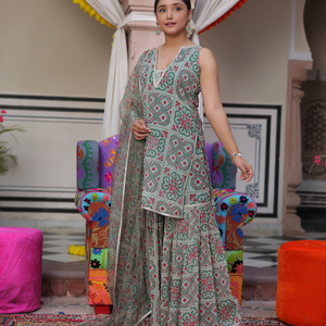 Mint Breeze Printed Georgette Sharara Set