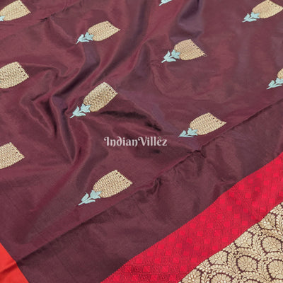 Coffee & Red Banarasi Katan Silk Saree