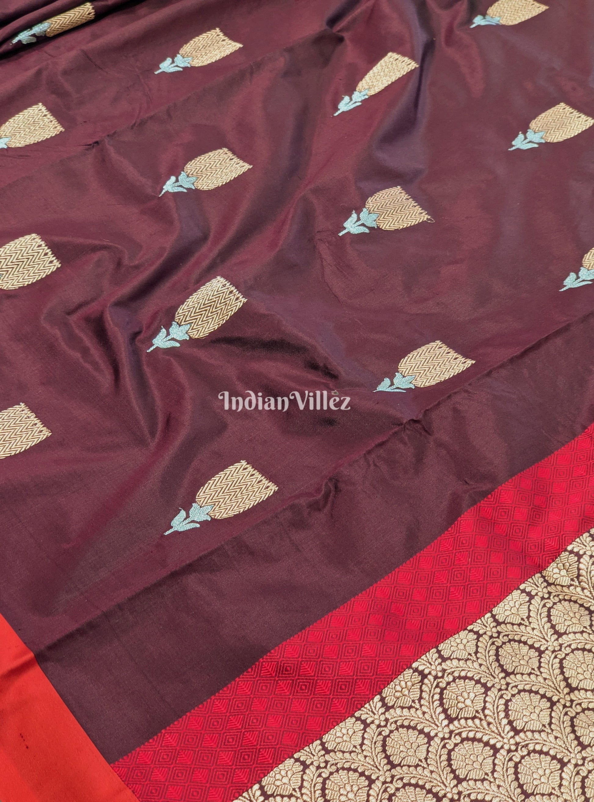 Coffee & Red Banarasi Katan Silk Saree