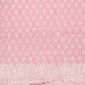 Pink chudidhar material set, jacquard banaras top, plain bottom & floral jaal jacquard dupatta