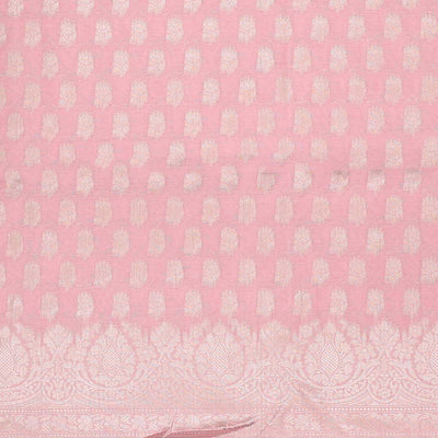 Pink chudidhar material set, jacquard banaras top, plain bottom & floral jaal jacquard dupatta