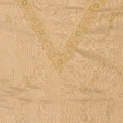 Sandal chudidhar material set, embroidered v-neck top, plain bottom & zari design dupatta