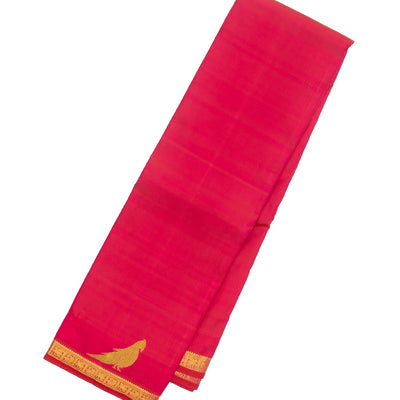 Hot Pink Handloom Kanchipuram Silk Saree With Parrot Buttas
