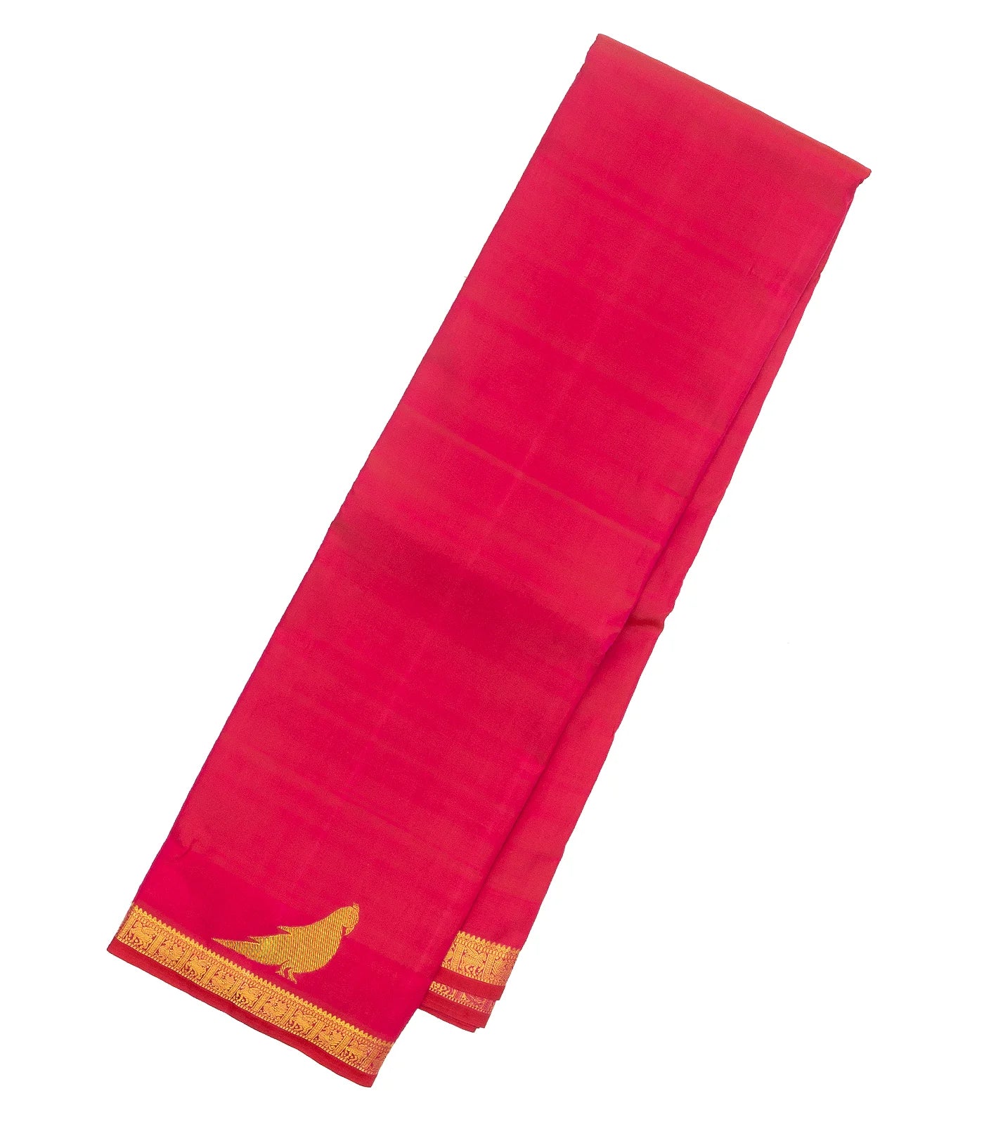 Hot Pink Handloom Kanchipuram Silk Saree With Parrot Buttas