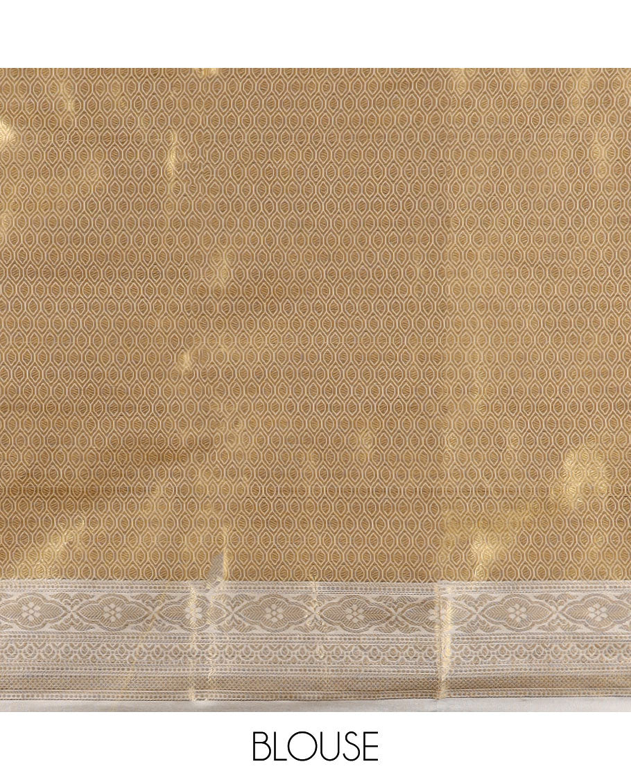 Green jacquard semi-banaras tissue saree, contrast traditional design zari border & pallu of intricate designs