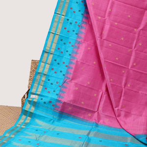Pink zari buttas silk saree, contrast zari design pallu & rettai pettu border of muthu & diamond designs