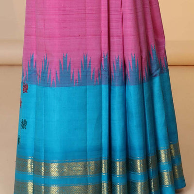 Pink zari buttas silk saree, contrast zari design pallu & rettai pettu border of muthu & diamond designs