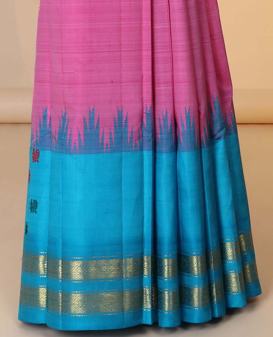 Pink zari buttas silk saree, contrast zari design pallu & rettai pettu border of muthu & diamond designs
