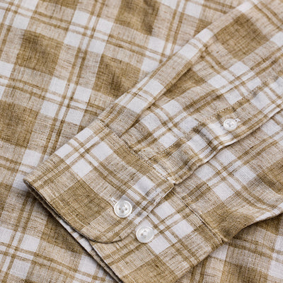 Beige Checks Linen Blend Shirt