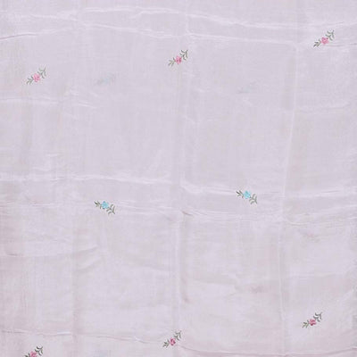 Silver chudidhar material set, neck embroidered top, contrast solid bottom & scallop embroidered dupatta
