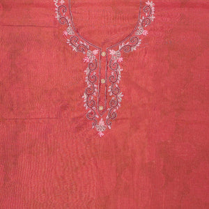 Red chudidhar material set, embroidered top, plain bottom & floral printed dupatta