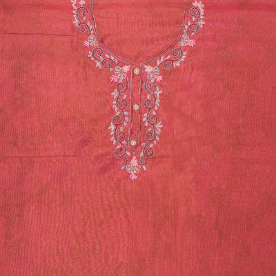 Red chudidhar material set, embroidered top, plain bottom & floral printed dupatta