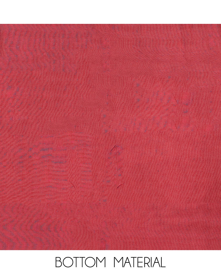 Red chudidhar material set, embroidered top, plain bottom & floral printed dupatta