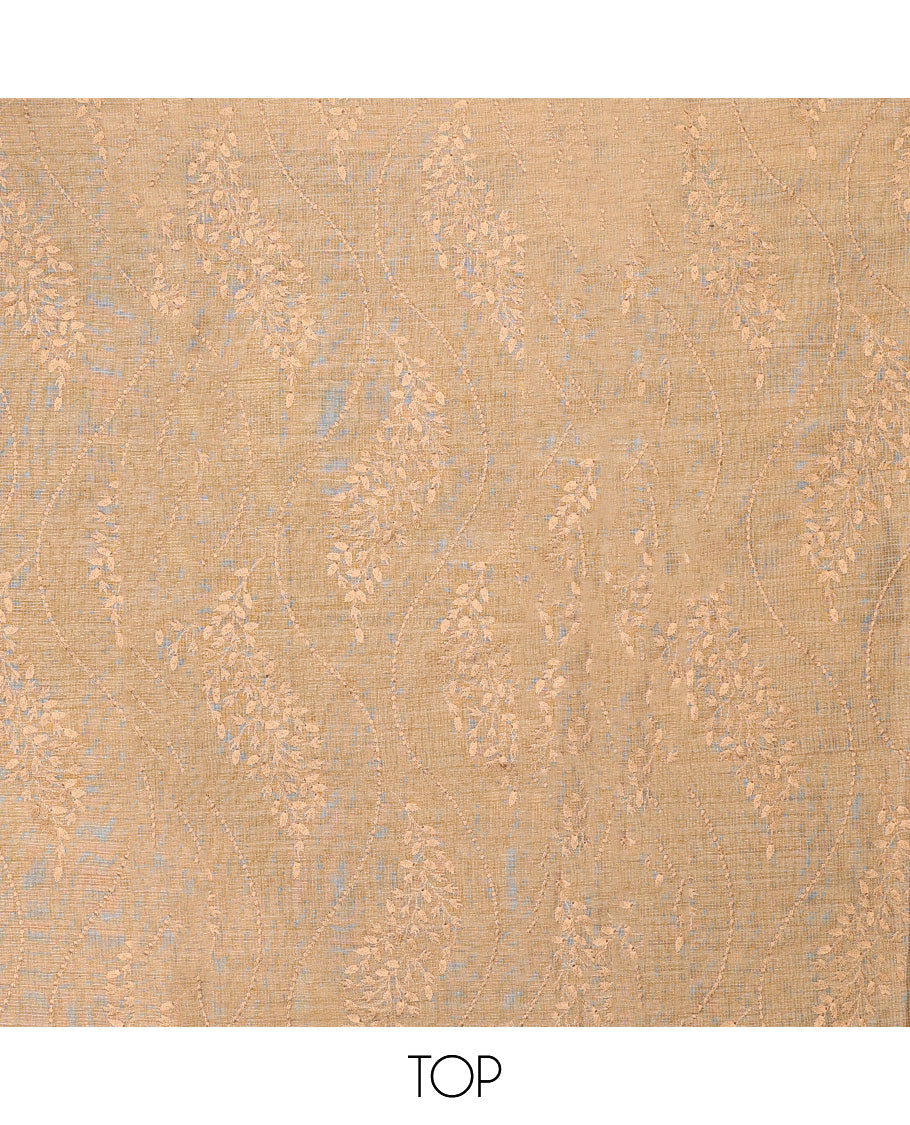 Sandal chudidhar material set, embroidered tissue top, contrast plain bottom & floral printed dupatta