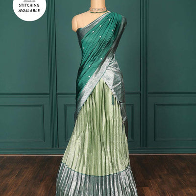 Green jacquard art-silk half-saree, contrast traditional zari design border, jacquard blouse & intricate dupatta