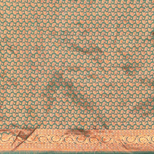 Green jacquard art-silk half-saree, contrast jacquard blouse, traditional design border & intricate dupatta