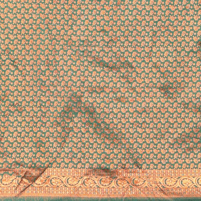 Green jacquard art-silk half-saree, contrast jacquard blouse, traditional design border & intricate dupatta