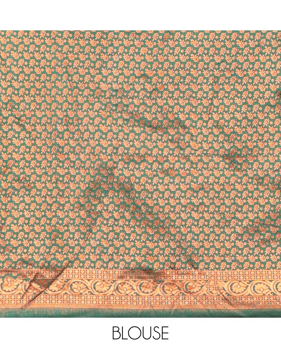 Green jacquard art-silk half-saree, contrast jacquard blouse, traditional design border & intricate dupatta