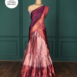 Pink jacquard art-silk half-saree, zari design blouse, contrast traditional design border & intricate dupatta