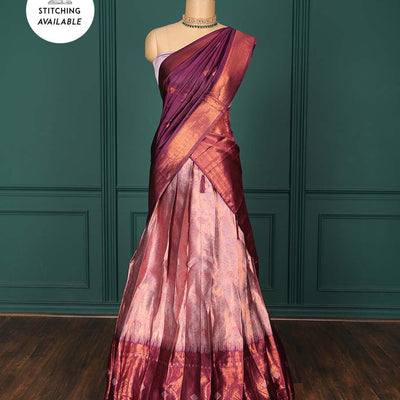 Pink jacquard art-silk half-saree, zari design blouse, contrast traditional design border & intricate dupatta