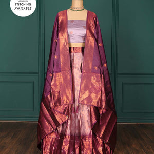 Pink jacquard art-silk half-saree, zari design blouse, contrast traditional design border & intricate dupatta